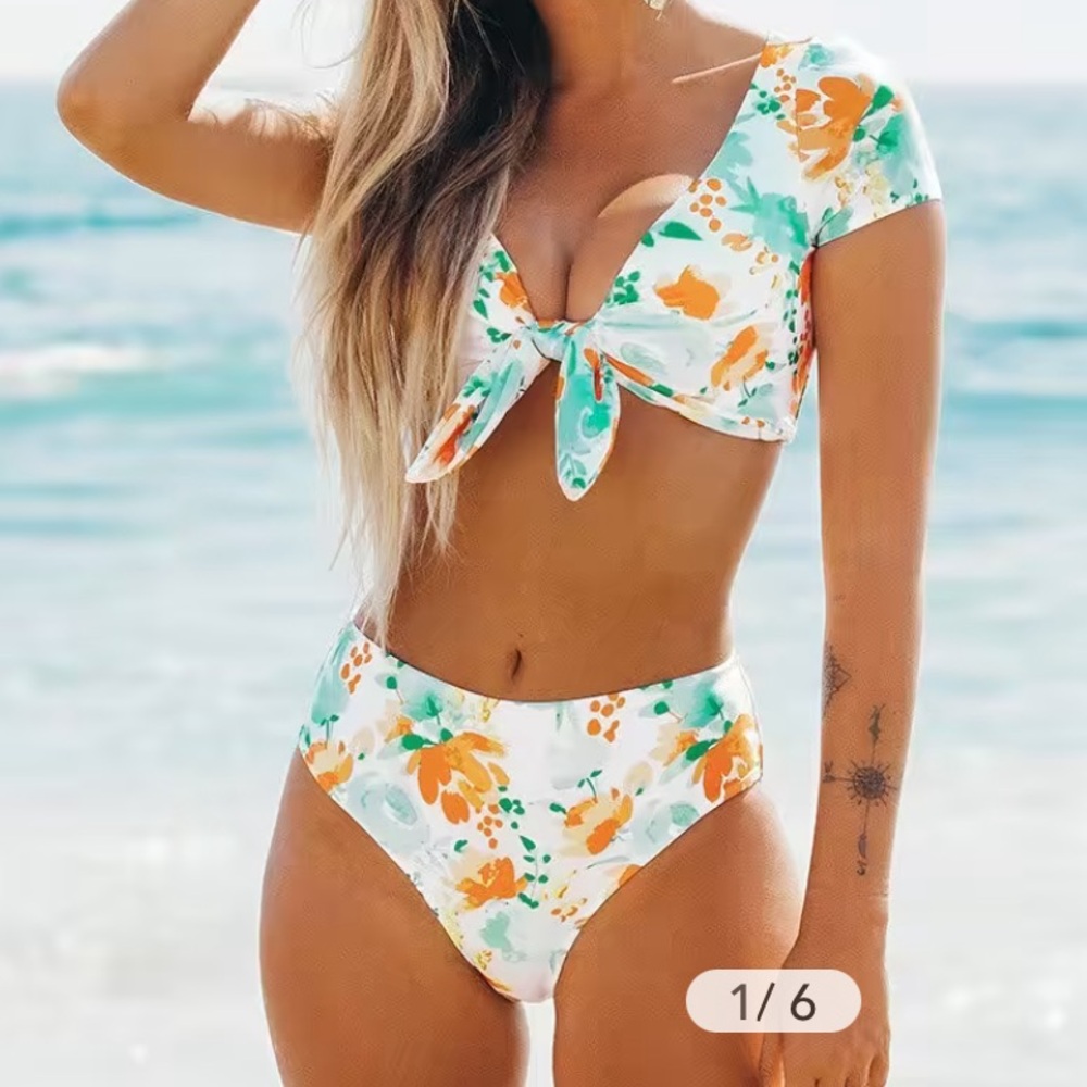 Cupshe cute Floral bowknot bikini bottoms only Small NWT